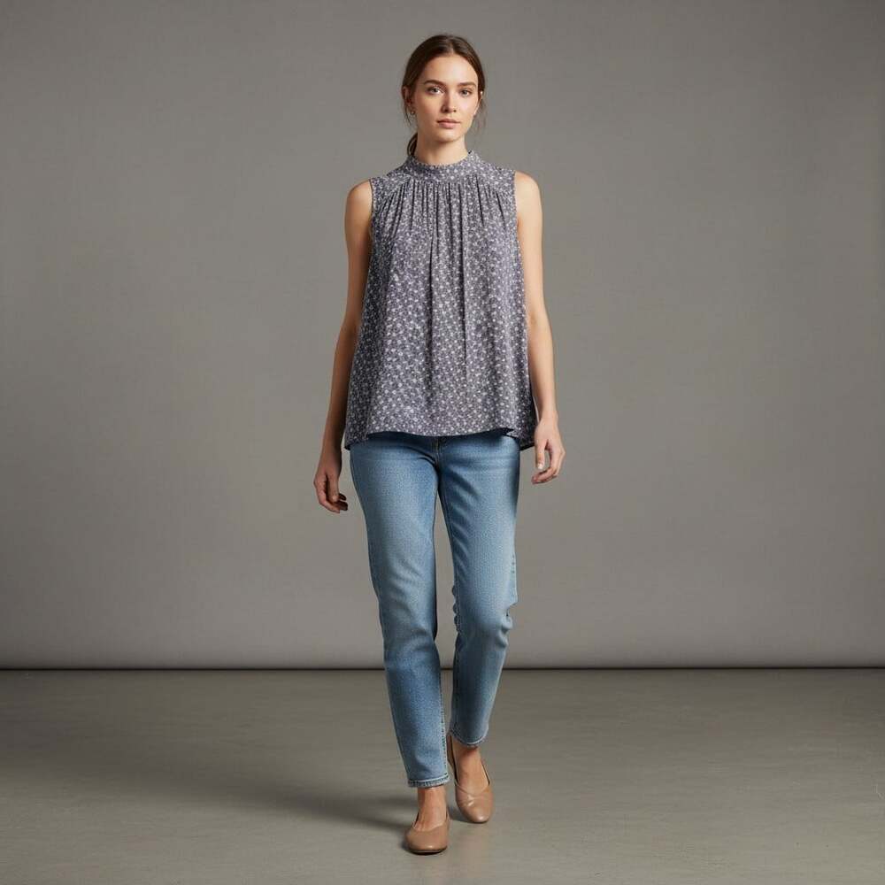 Cloth & Stone Anthropologie Ditsy Floral Mock Neck Blouse XS Dusty Mauve